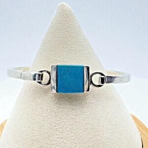 Taxco Sterling Silver Turquoise Bangle Bracelet Size 6.5 Mexico Hook Closure 25g